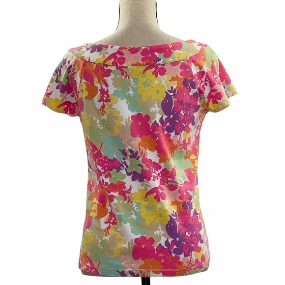 RAFAELLA Allover Multicolored Floral Print Short Sleeve T-Shirt Blouse - Picture 2 of 11